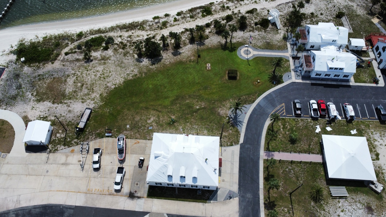 United States Coast Guard facility in Florida secured with Titanium Tarps shrink wrap during a reroof